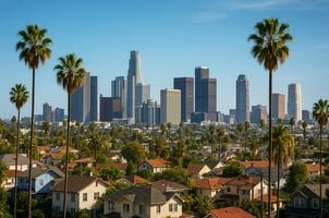 ロサンゼルス中心部の高層ビル群と住宅街の街並み｜2026年カリフォルニア不動産市場や移住・投資トレンドを象徴する風景
