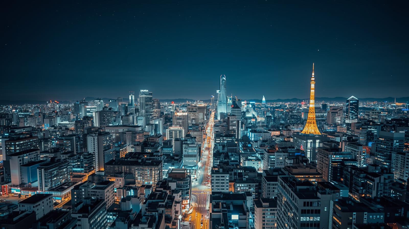 横長の風景写真で東京の夜景のものを一旦作って