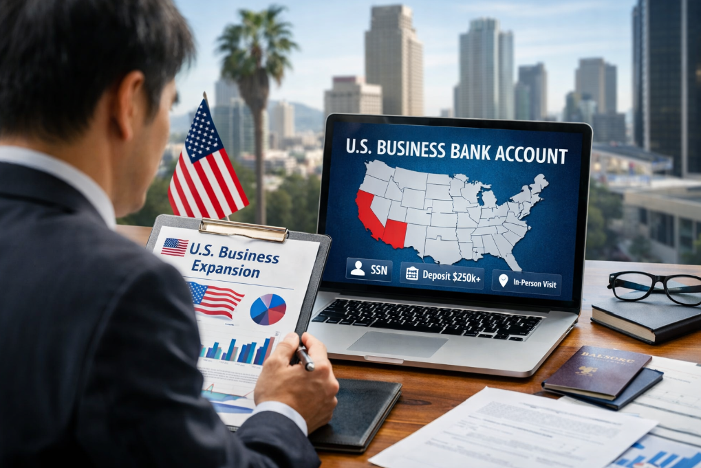 米国進出における法人口座開設の課題を検討するビジネスシーン（アメリカ進出・カリフォルニア進出・アリゾナ進出・SSN要件・高額最低入金など）