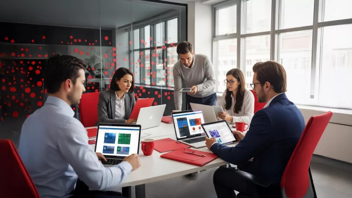 Microsoft 365を活用する米国日系企業のオフィス環境とクラウドコラボレーションのイメージ