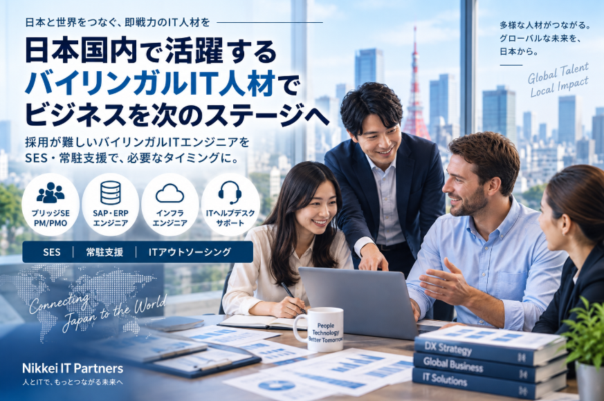 日本国内で活躍する日英バイリンガルITエンジニアによるSES・常駐支援・ITアウトソーシングとグローバルITプロジェクト