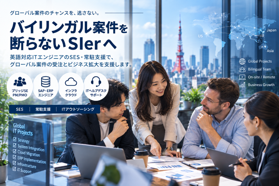 日本国内SIer向けバイリンガルITエンジニアのSES・常駐支援による英語対応とグローバルIT案件支援