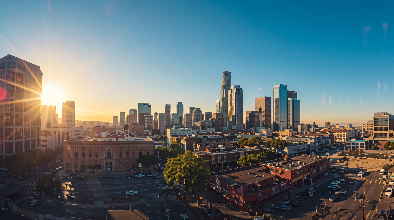 Los Angeles downtown skyline representing our US office base for global IT and digital services